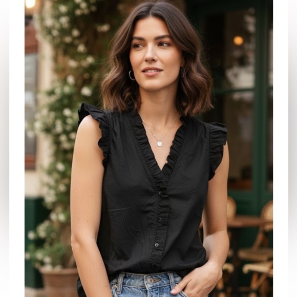 J. Crew Tops - J. Crew Black Sleeveless Ruffled Blouse